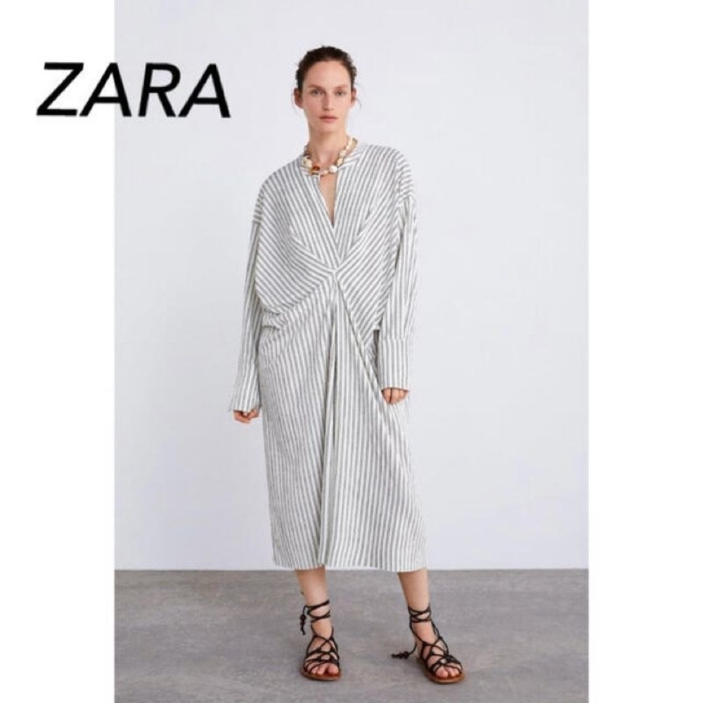 Zara Women's Striped Knot Kaftan Draped Midi Dress Size Small